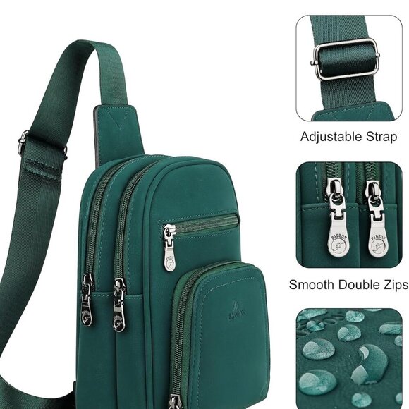 Women Sling Bags Designer Crossbody Bag, PU Leather Sling Purse Multi-Pocket Pac - Picture 5 of 9